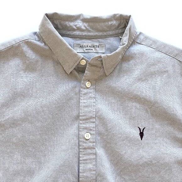 All Saints Mens Redondo Half Sleeve Button Up Shirt Size M 100% Cotton Gray Logo - Picture 3 of 13
